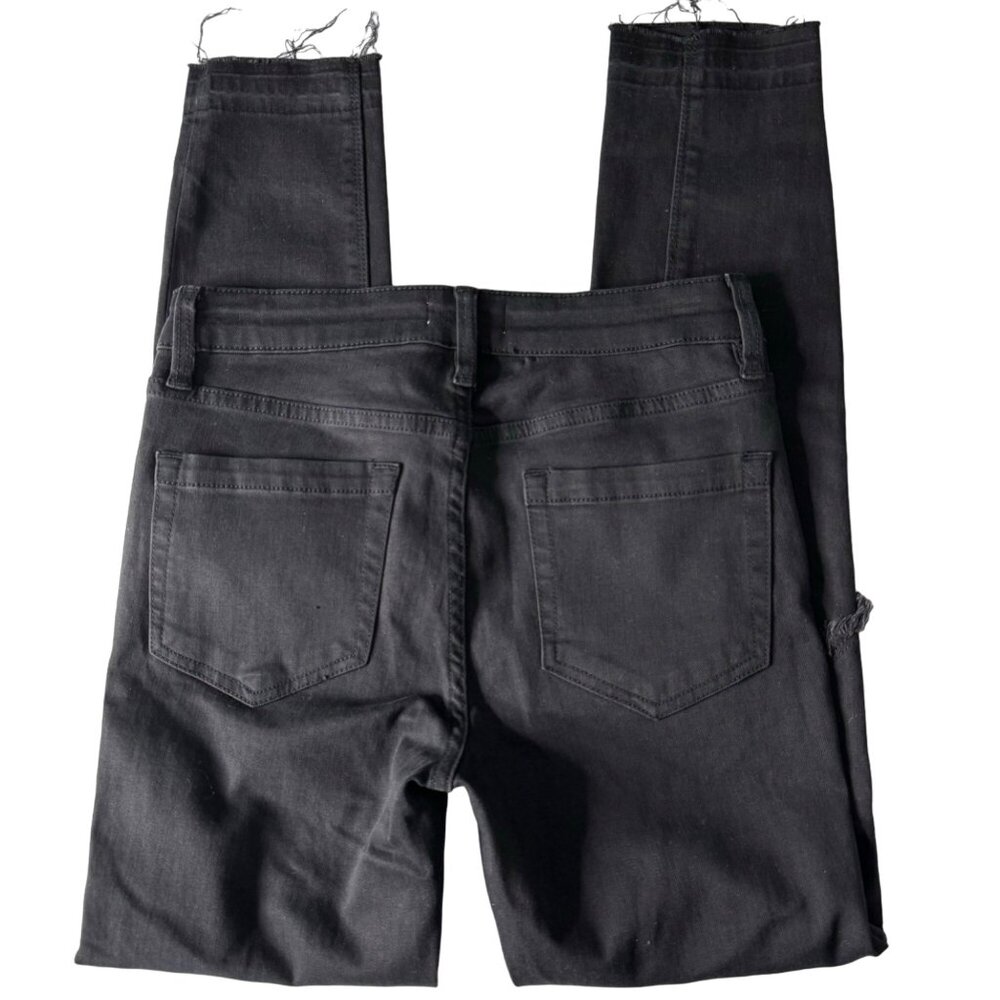 1.STATE Frayed Released Hem Skinny Black Jeans Womens Size 27 Super Wash Denim - Picture 4 of 12